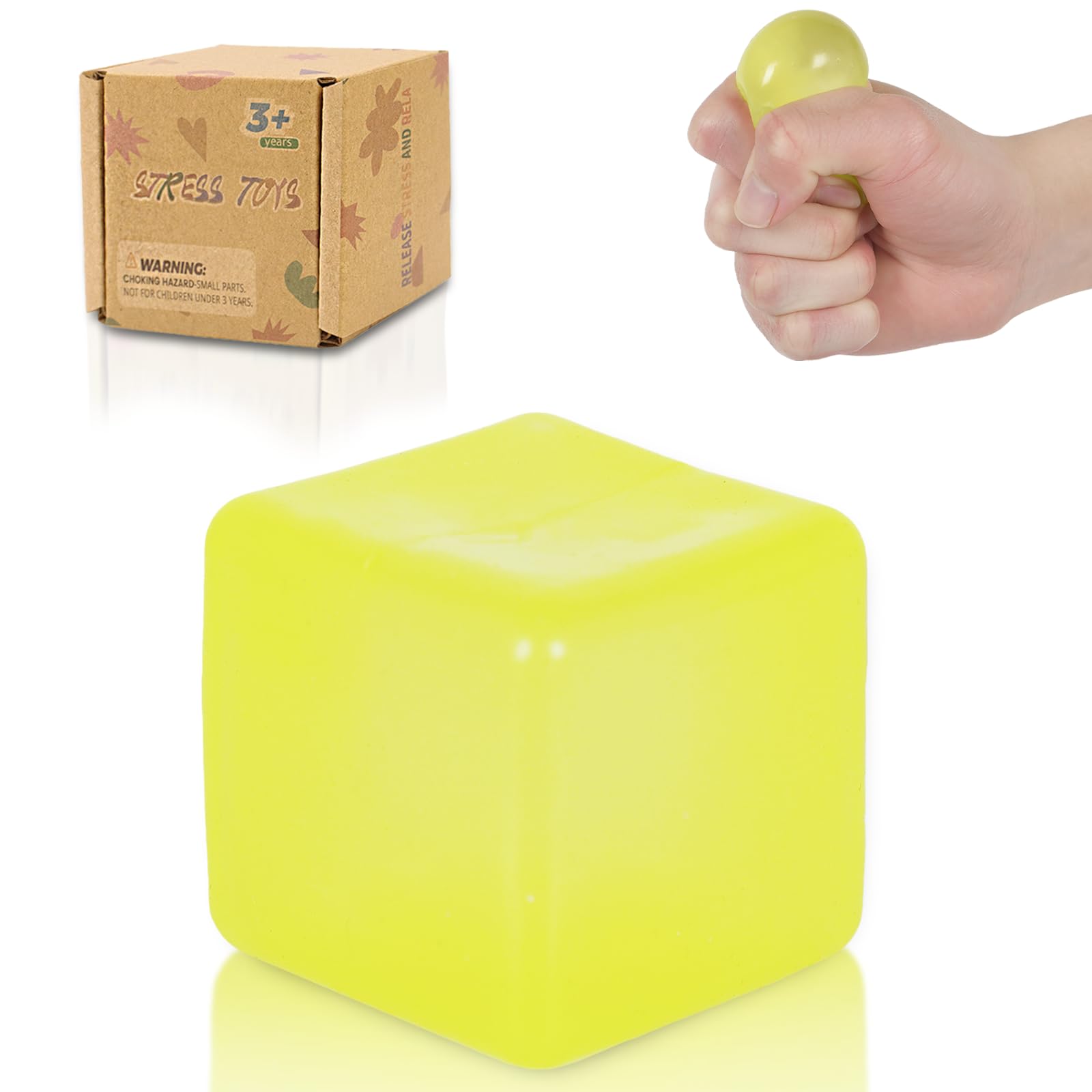 Graphinza Squeeze Toys Squishy Cubes Ice Cube Fidget Toy,Squishy Cubes Squeeze Toys,Sensory Fidget Toys Stress Cube Anxiety Relief for Kids and Adults Small Blue&Small Pink (Yellow)