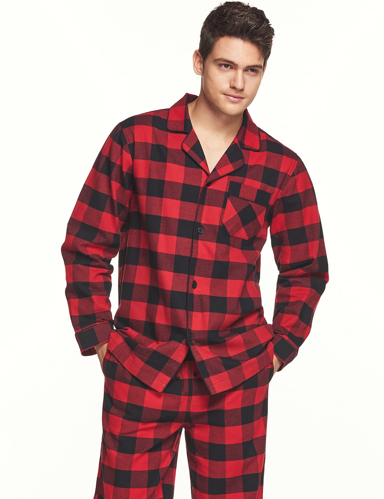 Snapklik.com : CQR Mens 100% Cotton Plaid Flannel Pajama Set, Brushed