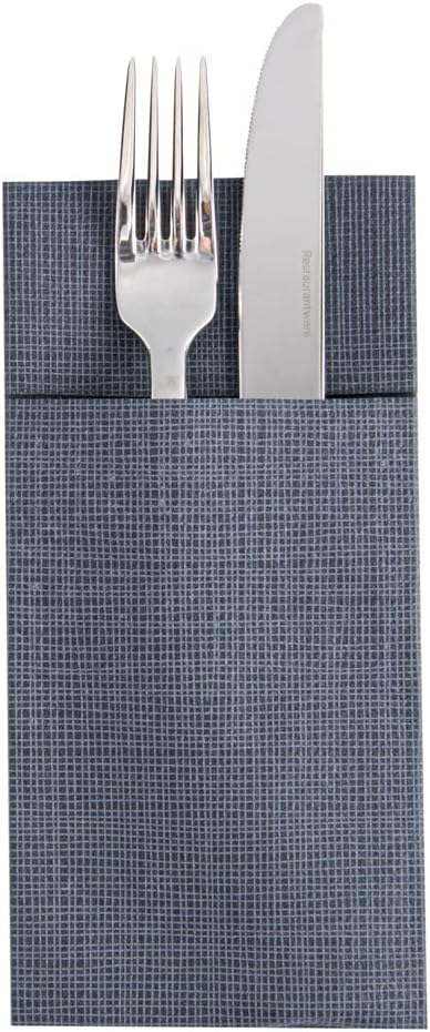 Restaurantware Luxenap 15.8 Inch Dinner Napkins 800 Linen Feel Disposable Napkins - Pre-Folded Built-In Pocket For Silverware Black Paper Pocket Napkin Sleeves Absorbent