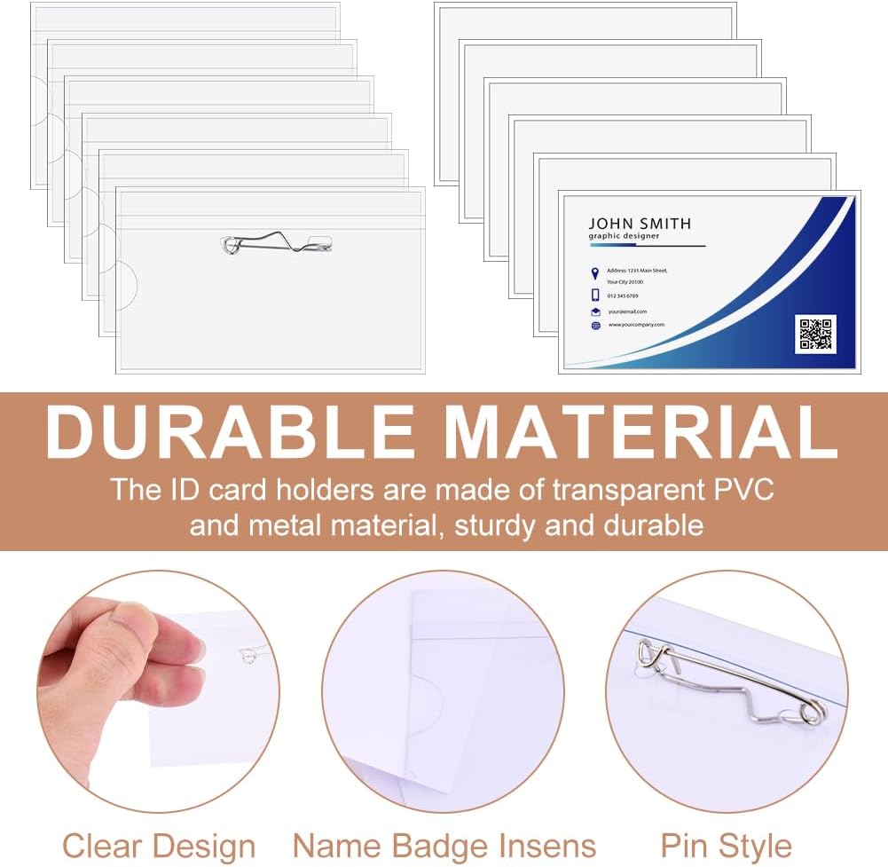50 Pcs Name Tags with Pins, Pin Style Name Badge Holders with 50 Pcs Inserts Fit Card, Clear Plastic Name Tag Holder, Horizontal Name Badge Sleeve for Meeting Seminar Show Event - Image 5