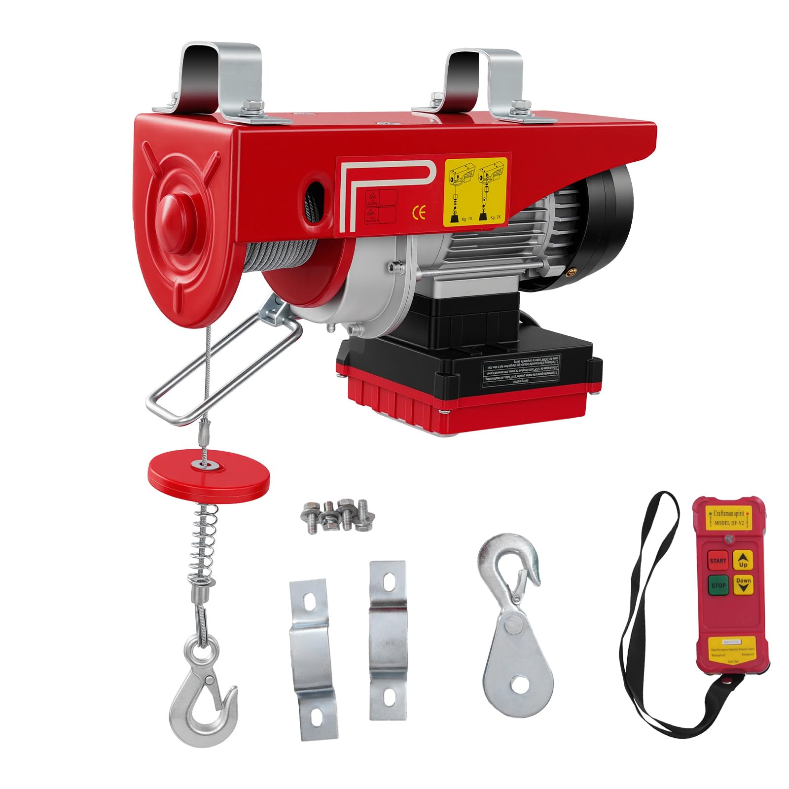 Verricello elettrico 550 W con telecomando – Portata 250 kg, corda da 12 m, protezione IP40, 2 modalità di funzionamento (singola o doppia) per costruzione, magazzino e industria