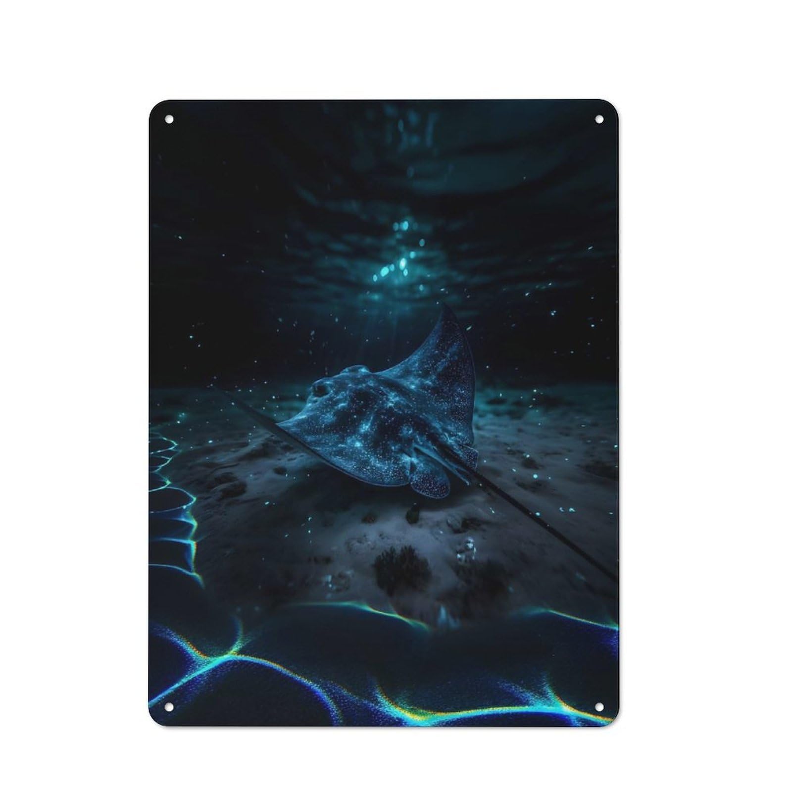 Junmoney Style-10 Glowing Stingray Underwater Vintage Tin Sign 40X30cm For Lounge Or Reading Corner, For Reading Corner Decorators