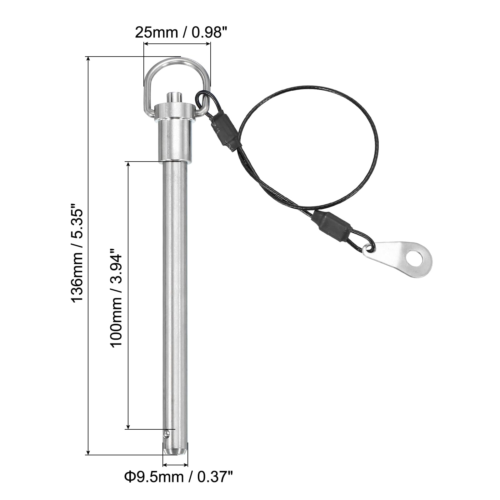 PATIKIL Quick Release Pin 9.5 x 100mm(3/8" x 3.94") - Image 2