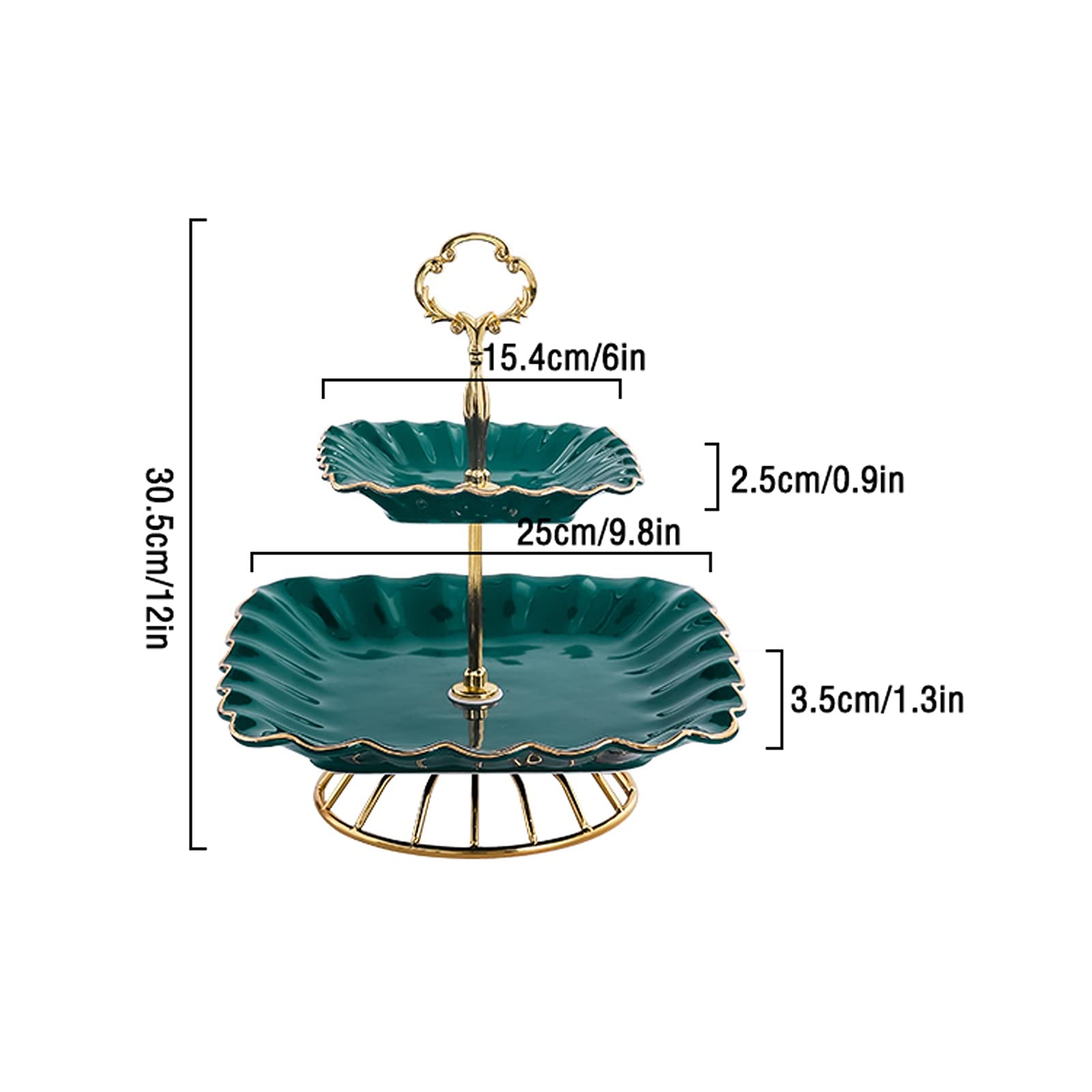 caihuashopping Présentoir à Gâteau Stand de gâteau en céramique avec Base en métal Vert Dessert Table à 2 Couches Cupcake carré Stand Stand Home Salon Pâtisserie Plateau de Service Stand de Gâteaux