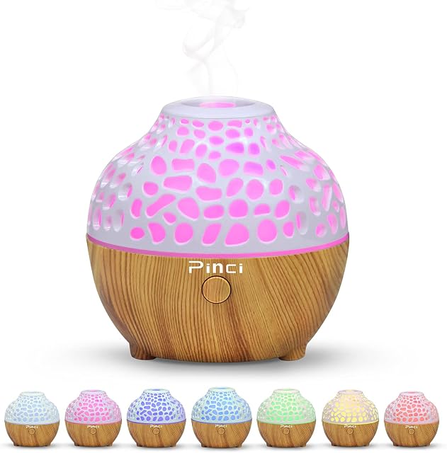 Pinci Aromatherapy Essential Oil Wooden Grain Diffuser with Auto Shut-Off Function | Cool Mist Humidifier for Yoga Spa Office Bedroom Home (White+light Wood)