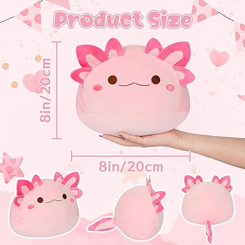 Miniatura 2 de Juguetes de peluche de ajolotl, animales de peluche de ajolote rosa, lindos peluches de ajolote de 8 pulgadas, almohada de felpa redonda kawaii,