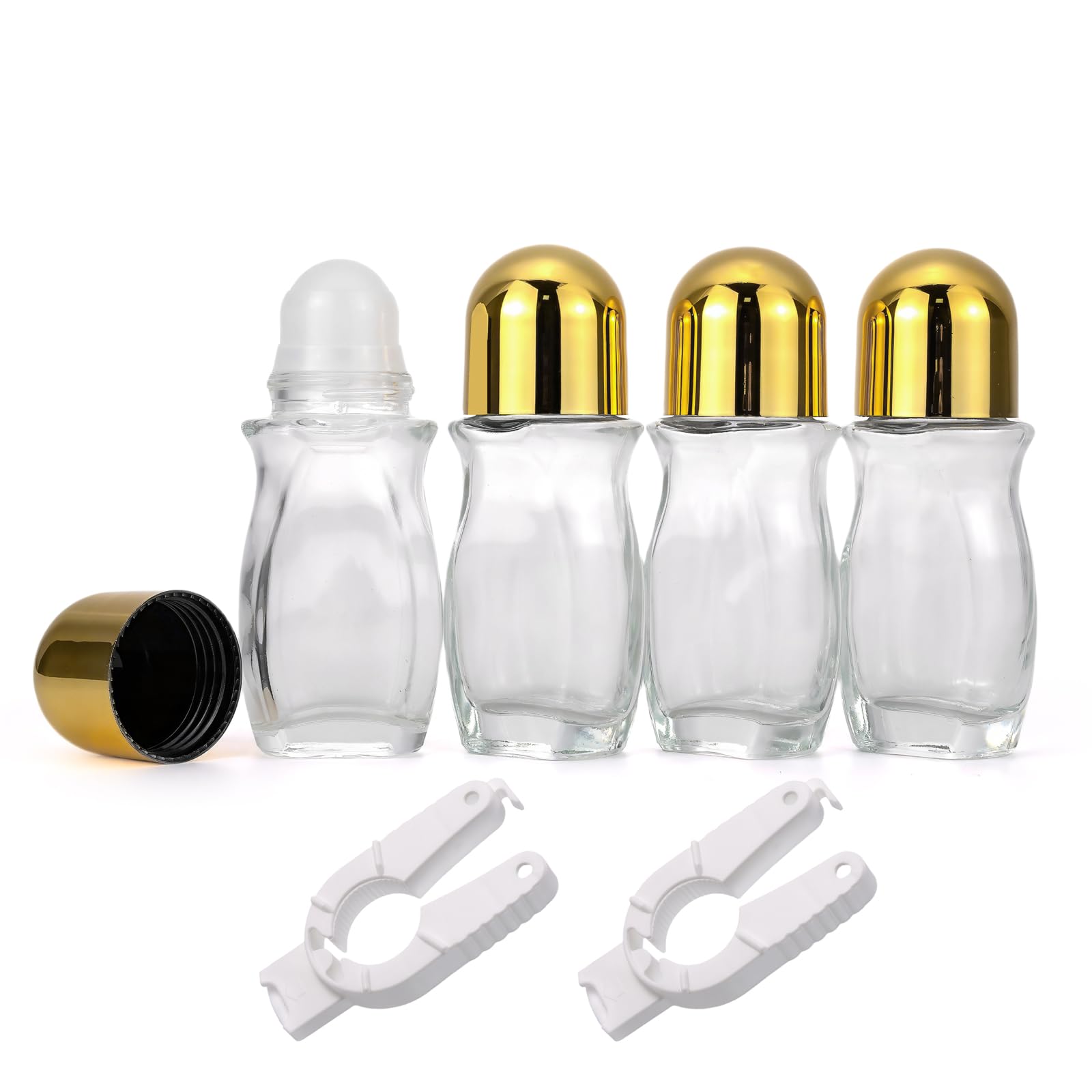 Newzoll 4 Pack 50mL Clear Glass Roller Bottles for Deodorant, Essential Oil Roll On Bottles, Leak-Proof Refillable Rollerball Containers with Golden
