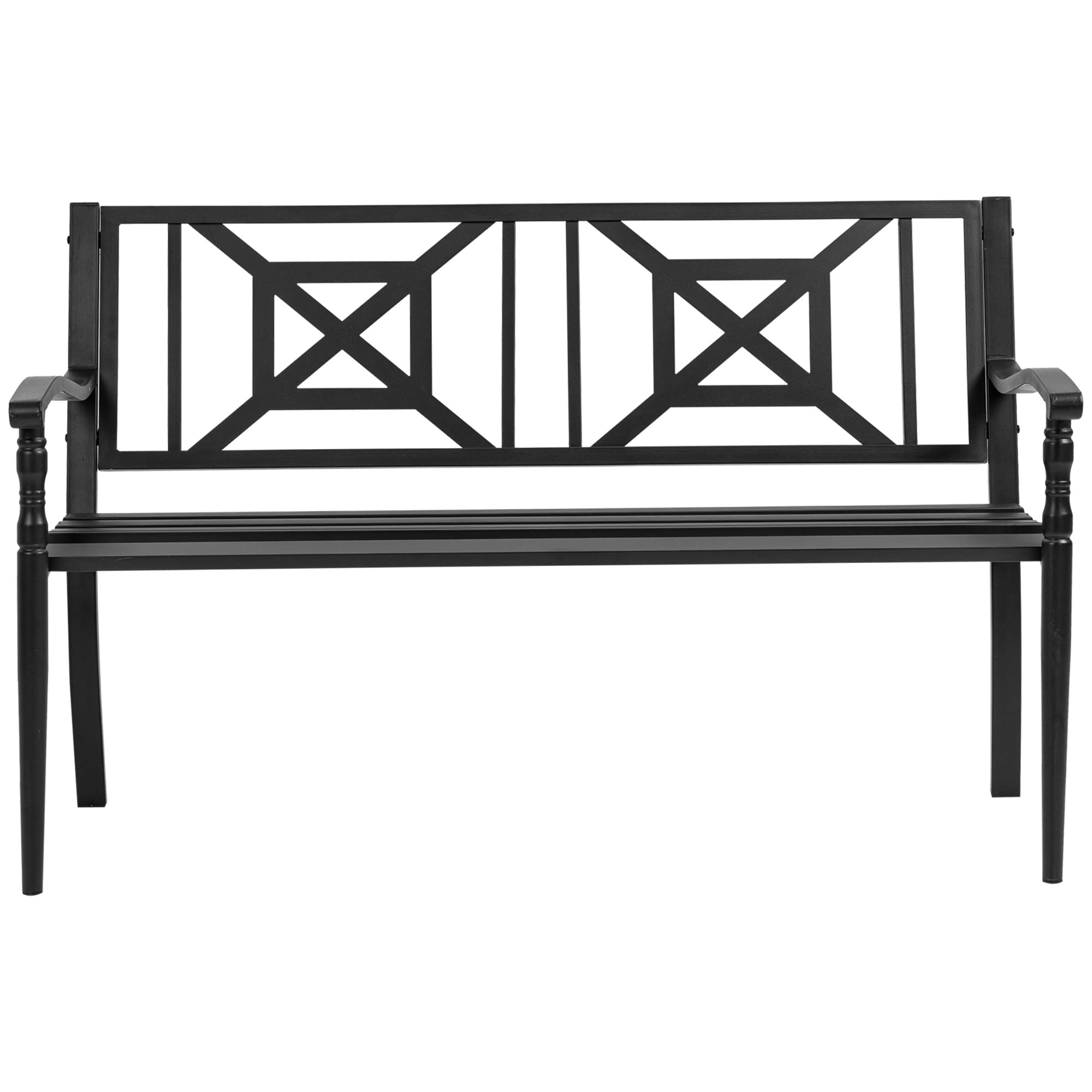 Outsunny Banco de Jardín de 2 Plazas Banco Exterior de Acero con Reposabrazos y Respaldo Decorativo para Terraza Balcón Patio Carga 240 kg 128x62,5x81,5 cm Negro