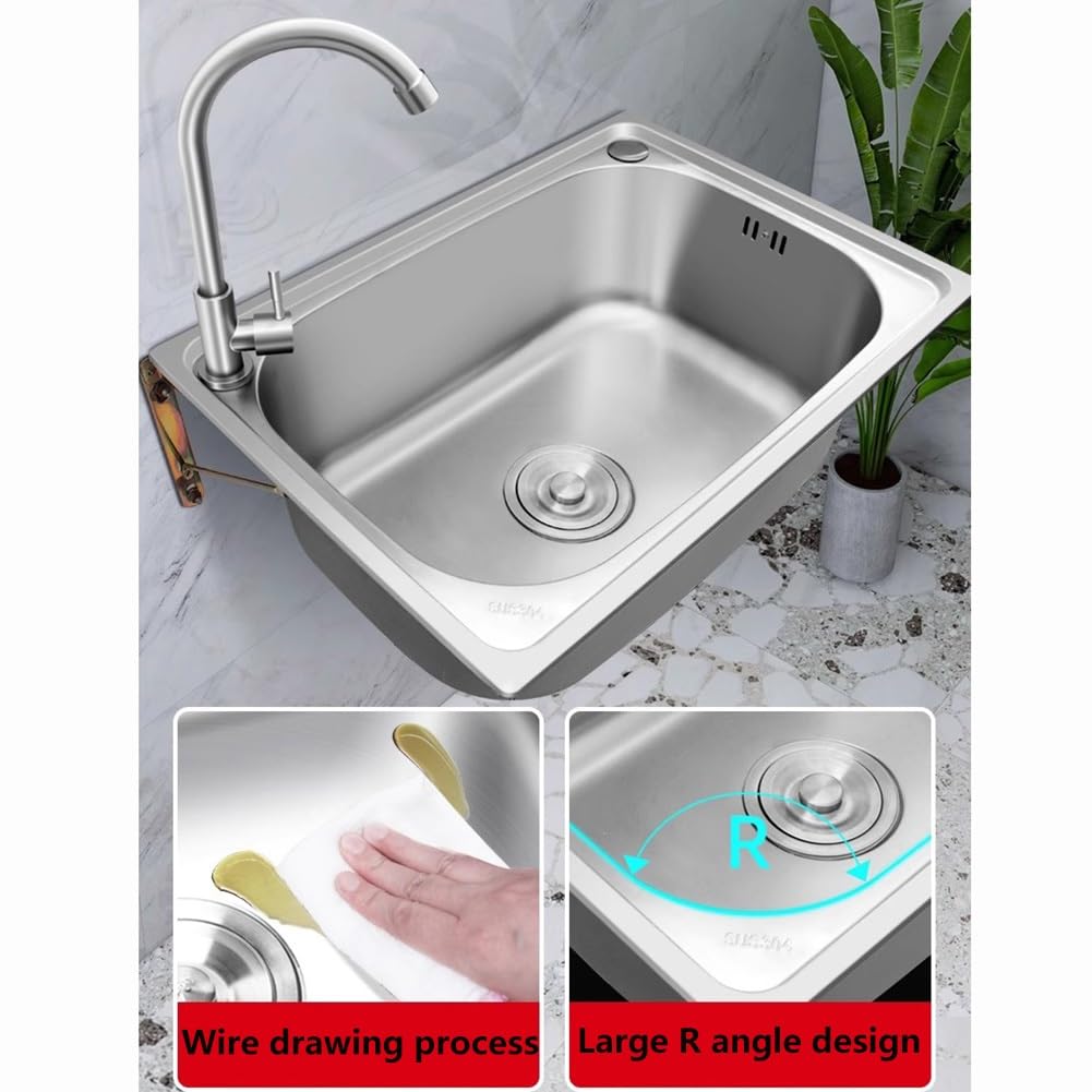 Lavello da Cucina,lavello in Acciaio Inox,lavabo Cucina a Vasca Singola Parete per Garage,Lavanderia,Fattoria (45x39cm)