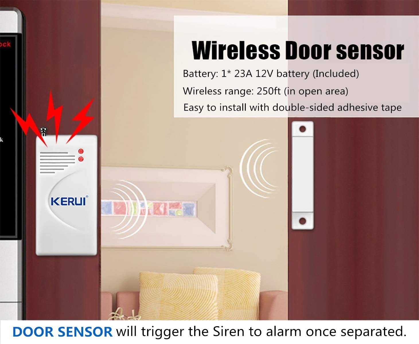Allarme Casa Senza Fili, Sistemi di Allarme Domestico 115 dB con 2 Allarme Porta 1 Sensore Movimento 2 Telecomandi 1 Sireno, Ring Alarm Antifurto Casa per Garage,Magazzino