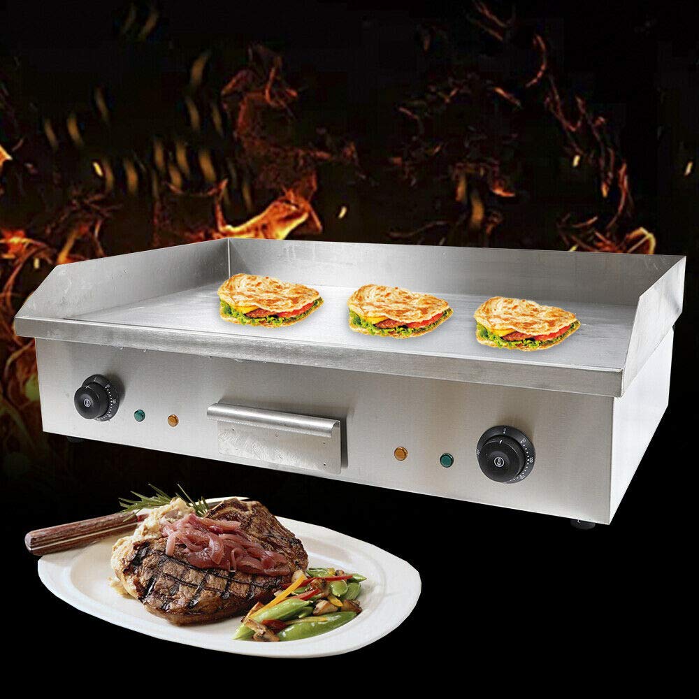 Commercial Electric Griddle, 3000W Countertop Flat Top Grill Dual Control Heavy Duty Stainless Steel Teppanyaki Griddle with Adjustable Temp Control 122°F-572°F 28.6