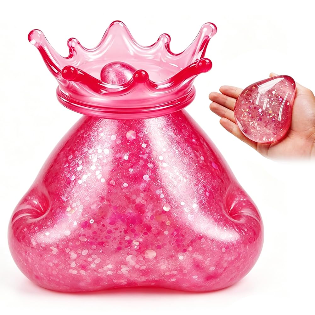 Raindrop Stress Balls,Water Drop Shape Squishy Squeeze Ball, Autism Stress Relief, Stress Relief Water Drop Slow Rebound Sensory Balls Stress Toys-Glitter Raindrop Gumdrop Squeeze Balls-9*6CM (pink)