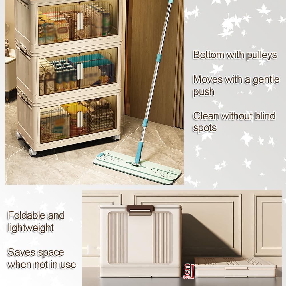 Caja de almacenamiento con tapa, cajas de almacenamiento apilables con apertura frontal, cajas de almacenamiento de plástico plegables con puertas magnéticas y ruedas, para dormitorio, sala de estar,