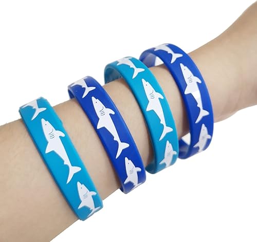 Miniatura 5 de CupaPlay 48 pulseras de goma para recuerdos de fiesta de tiburón, suministros de fiesta de cumpleaños de tiburón bajo el mar, rellenos de bolsas de
