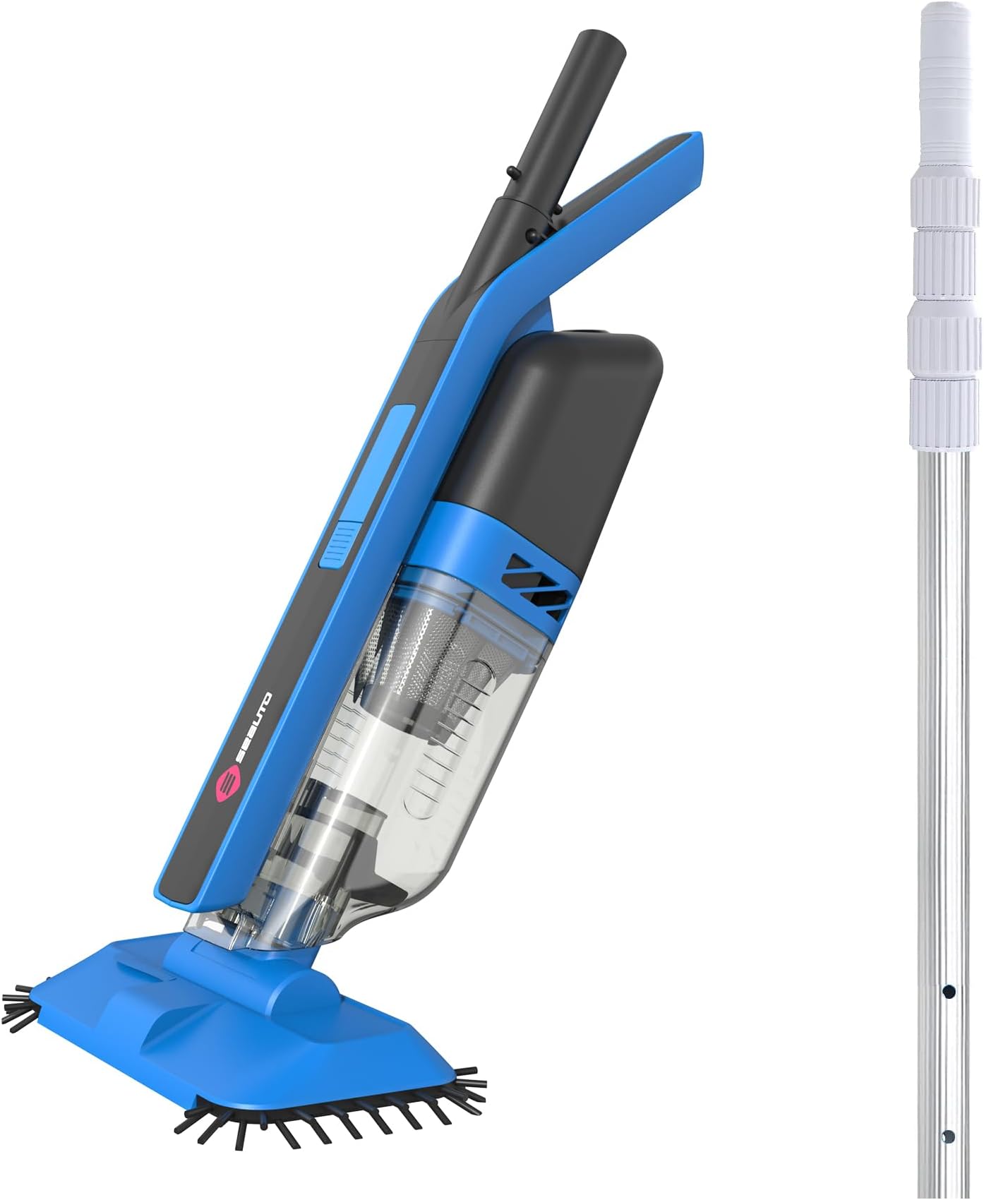 Seauto Cordless Pool Vacuum with Telescopic Pole, Handheld Rechargeable Pool Cleaner for Deep Cleaning with 60 Mins Runtime, Powerful Suction, Ideal for Pools, Spas and Hot Tub (Blue)