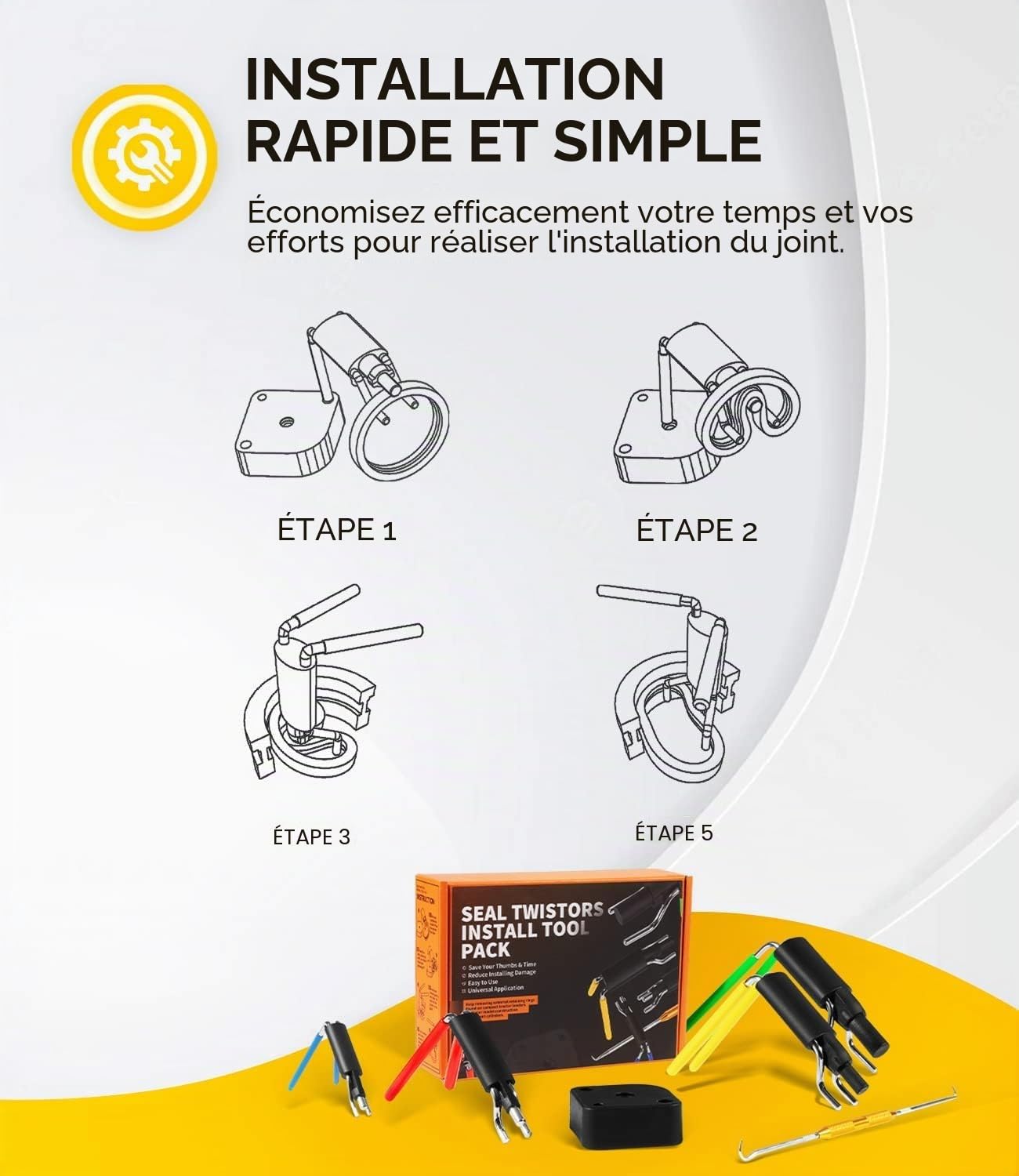 Kit d'outils de montage de joint hydraulique professionnel (6 pièces) pour coupe U et bagues de piston, compatible avec bloc de poignée et crochet multifonction 20-165 mm