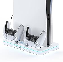 CODOGOY PS5 Cooling Stand with Controller Charger, Cooling Station for PS5 Disc & Digital Editions, 2 Levels Adjustable Fans Speed, PS5 Controller Charging Docking Station with 3 USB Ports