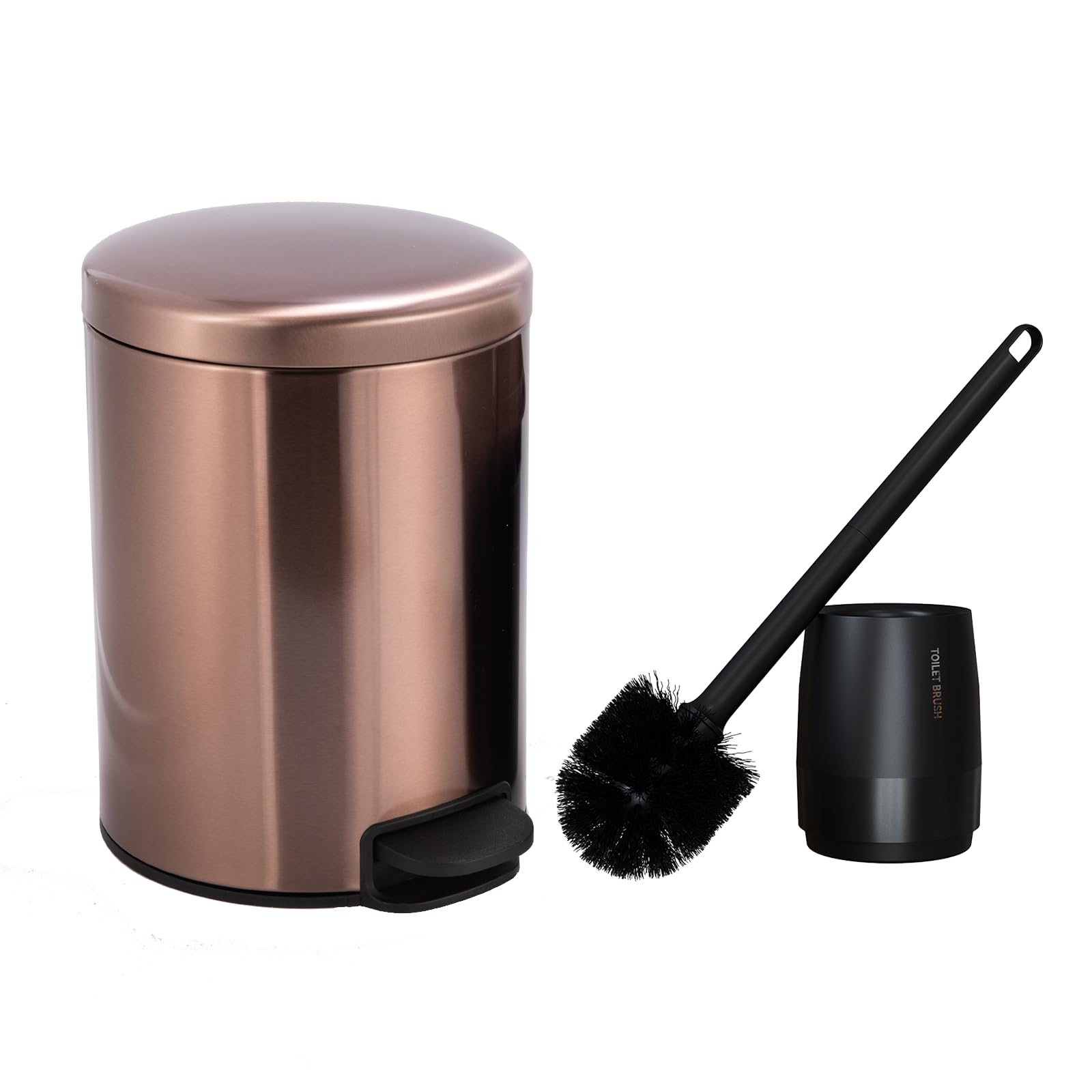 5L Papelera Baño con Pedales, Acero Inoxidable, Oro Rosa Papelera Baño Pequeña con Cepillo Para Inodoro, Diseño Compacto y Moderno, con Tambor Interior Extraíble y Cierre Suave, Para Pequeñas Oficinas