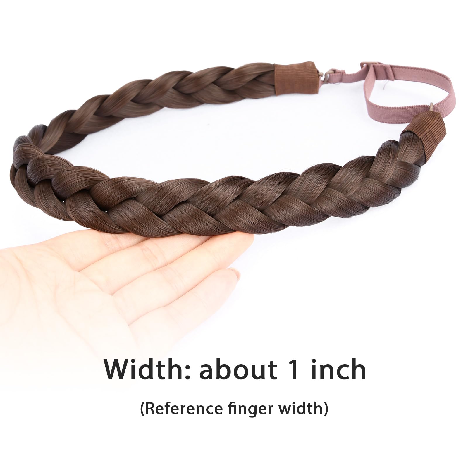 BOBIYA 3 Strand Synthetic Hair Braided Headband Classic Chunky Wide Plaited Braids Elastic Stretch Hairpiece for Women Girl Beauty Accessory (Dark Medium Brown) - Image 4