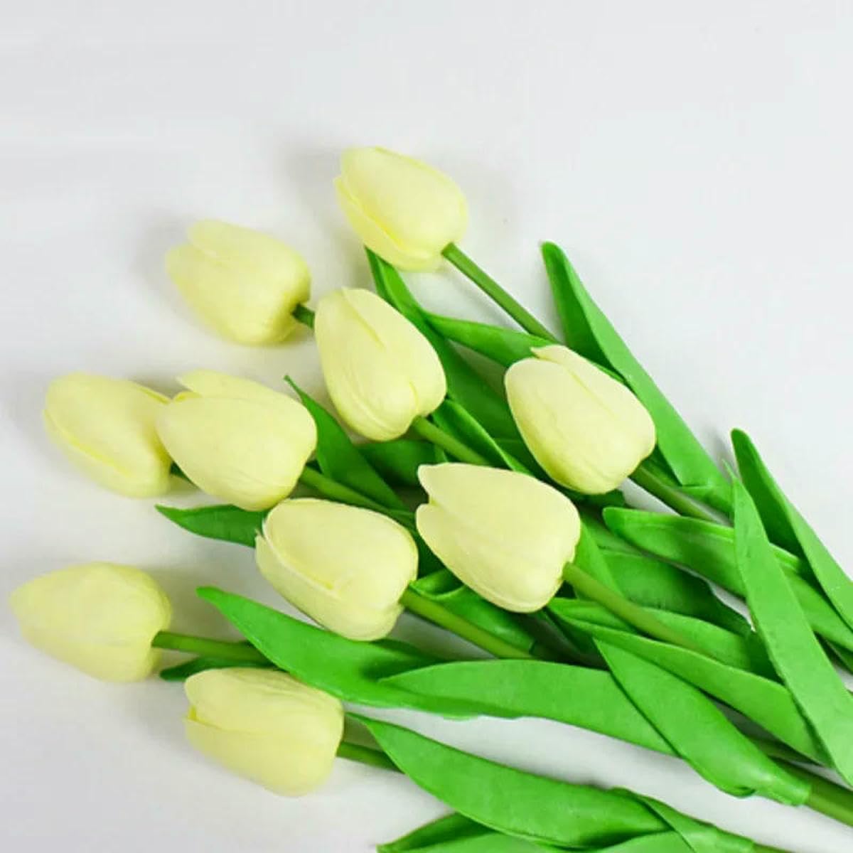 AYHTUD 1/3/5 Tulips Artificial Flowers Real Touch Flowers Bouquet Decor Fake Tulips Flower for Home Wedding Decorations-Beige Yellow-5pcs