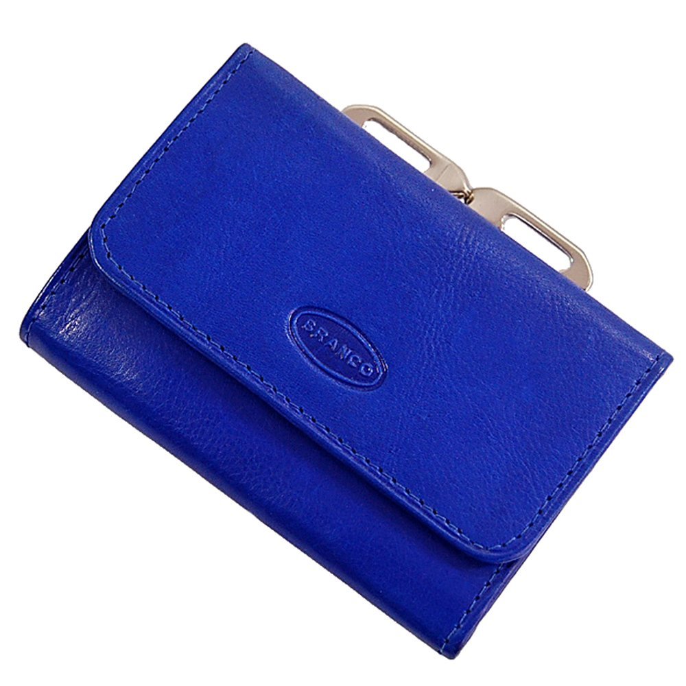 GoBago Bügelbörse Damen Leder Portemonnaie Geldbeutel Knipser 10,5 x 7,5 cm (Blau)