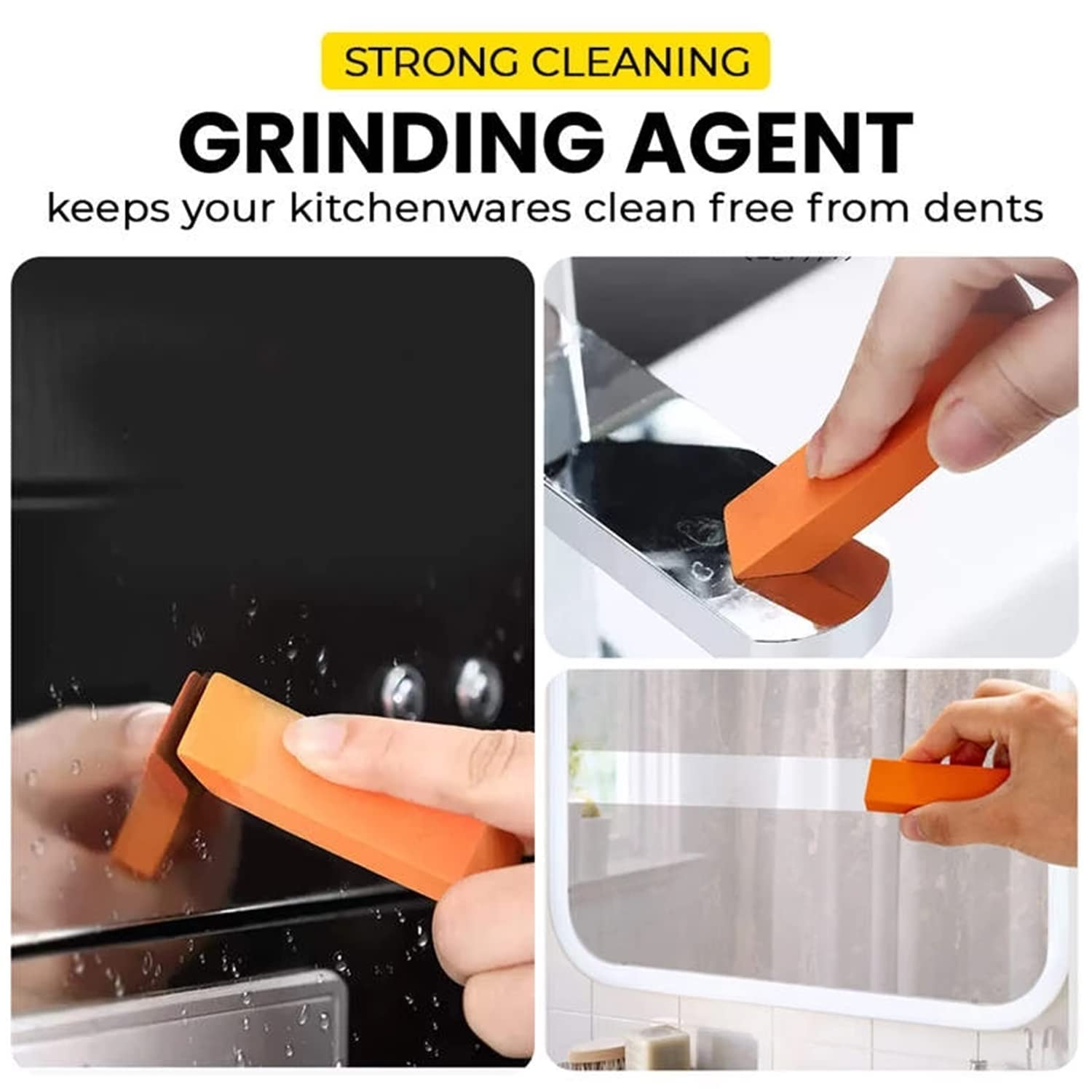 Kolorful Stainless Steel Artifact Eraser, Limescale Eraser Rust Remover for Kitchen Home,Magic Stainless Steel Stain Remover Eraser,Rubber Cleaning Eraser for Kitchen & Bedroom Orange (2) 2