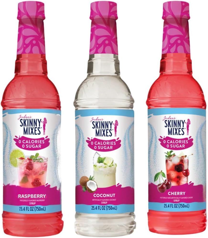 Skinny Mixes Sugar-Free Cocktail Syrup, Raspberry Coconut & Cherry Variety Pack, 25.4 fl oz, 3 Pack, 0 Calories
