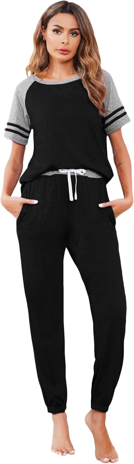 Ekouaer Lounge Sets for Women Two Piece Pajama Set Short Sleeve Crewneck Jogger Outfits and Sweatpants Tracksuit - Image 3