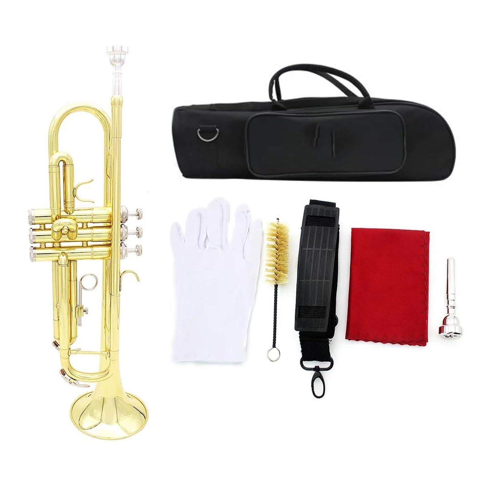 trąbka instrument Wysokiej jakości trąbka Bb B z płaskim dnem trwała mosiężna trąbka z posrebrzanym ustnikiem piękna torba koncertowa(Color:Silver)