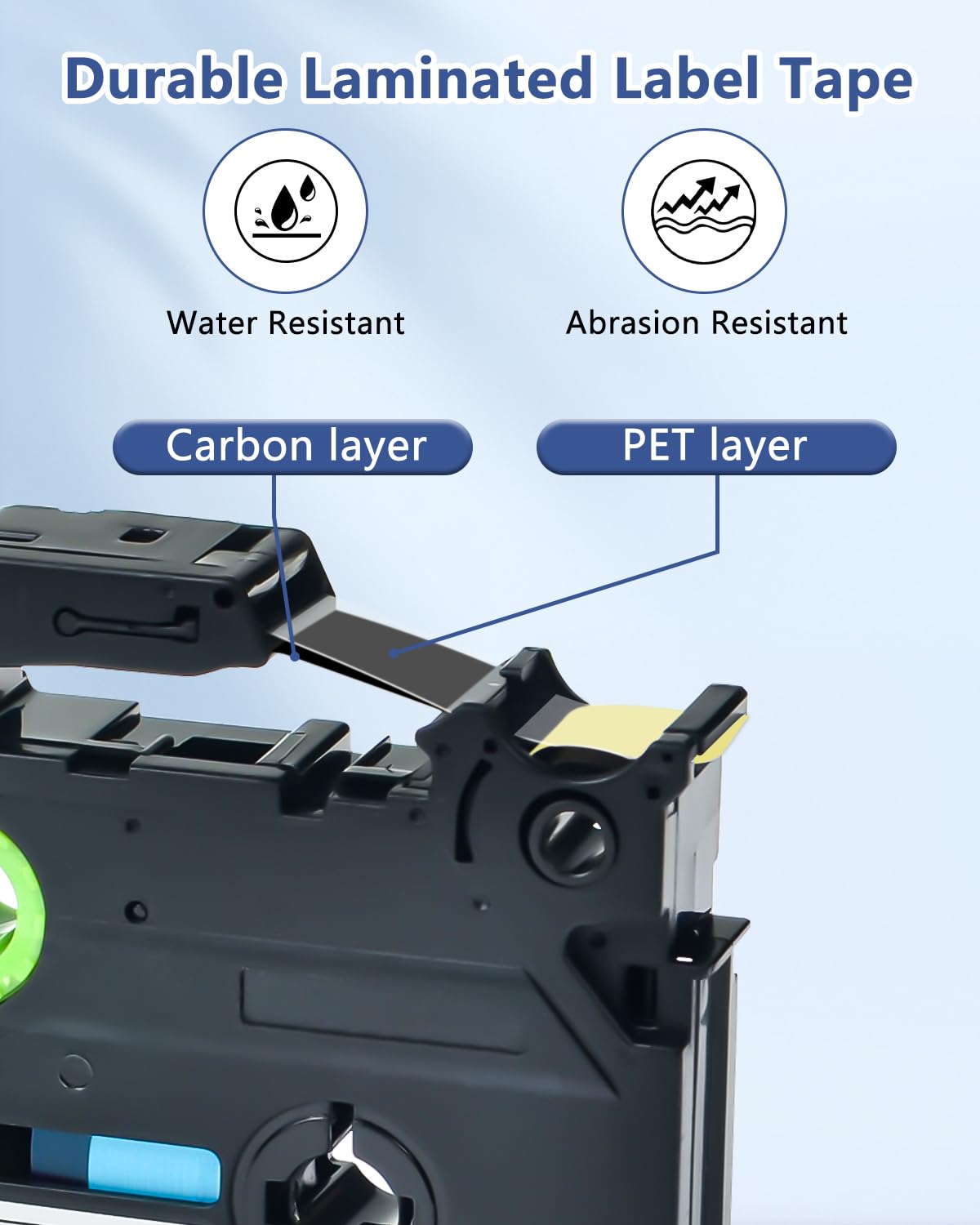 Cruxer Pack de 50 cintas laminadas compatibles con P-touch TZe-811 TZe811 TZ-811 TZ811 6 mm 0,23 pulgadas cintas laminadas negro sobre oro, cinta de escritura de repuesto para PT-D200 PT-D210 PT-D400