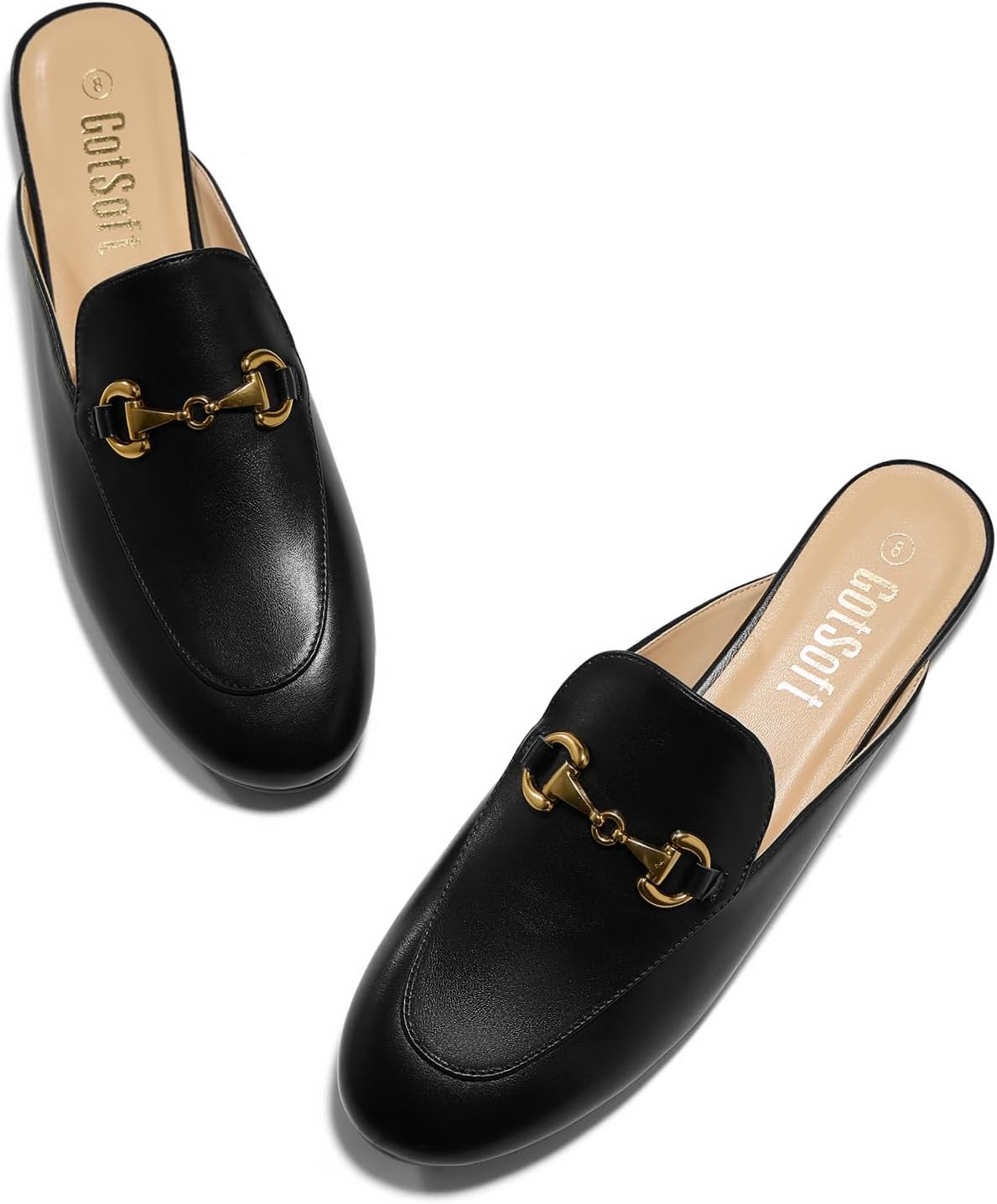 Womens Lambskin Insole Mules Metal Buckle Backless Slip on Flats