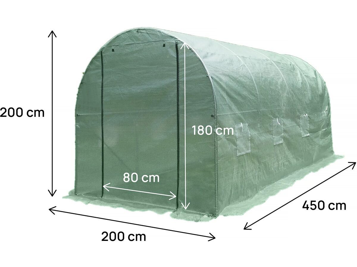 Serre tunelle de Jardin 4,5 x 2 m Lys 9 m² 130g Vert