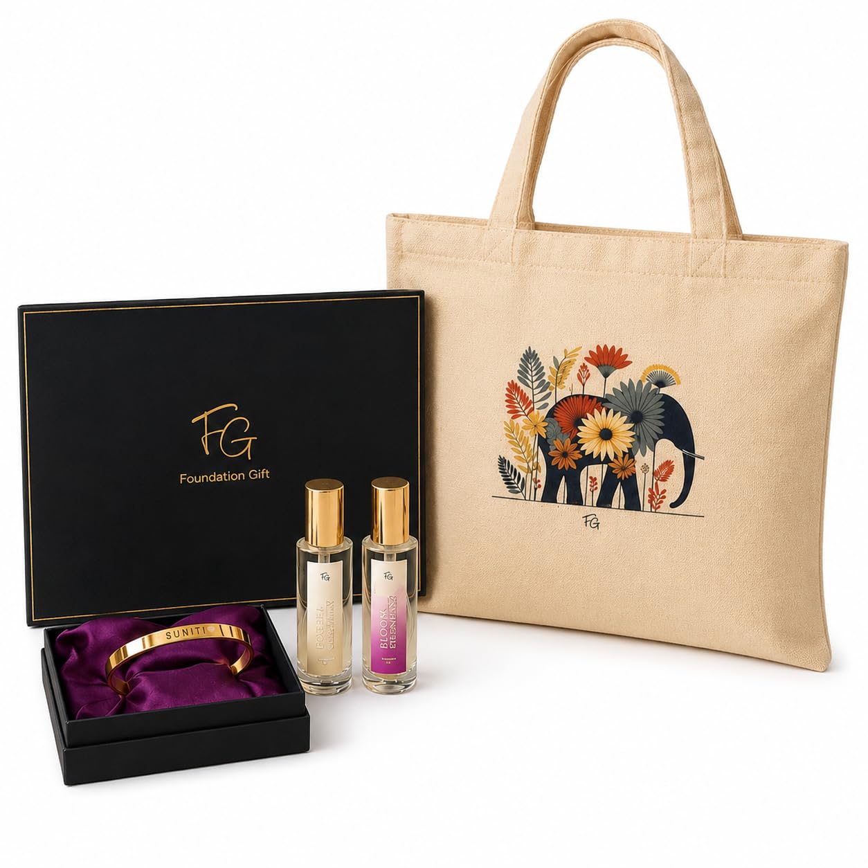 Foundation Gift Personalised Raksha Bandhan Hamper for Sister with 22K Gold-Plated Name Bracelet, 2 Parfum, Cotton Tote Bag & Gift Box-image-11