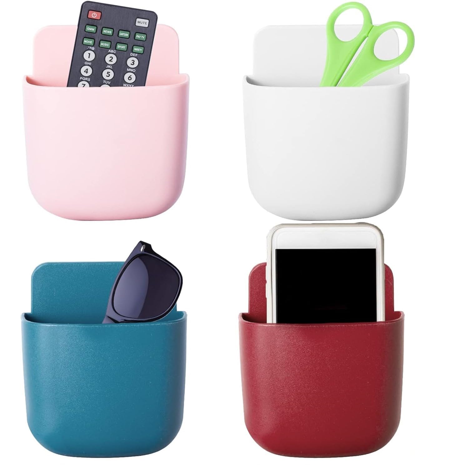 ZedGear 4 Piece Wall Mounted Indoor Storage Box Remote Storage Organizer Case for Air Conditioner & TV Remote Mobile Phone Plug Holder Stand Rack Phone Charger Plug Holder (Pack of 4)- Multi Color