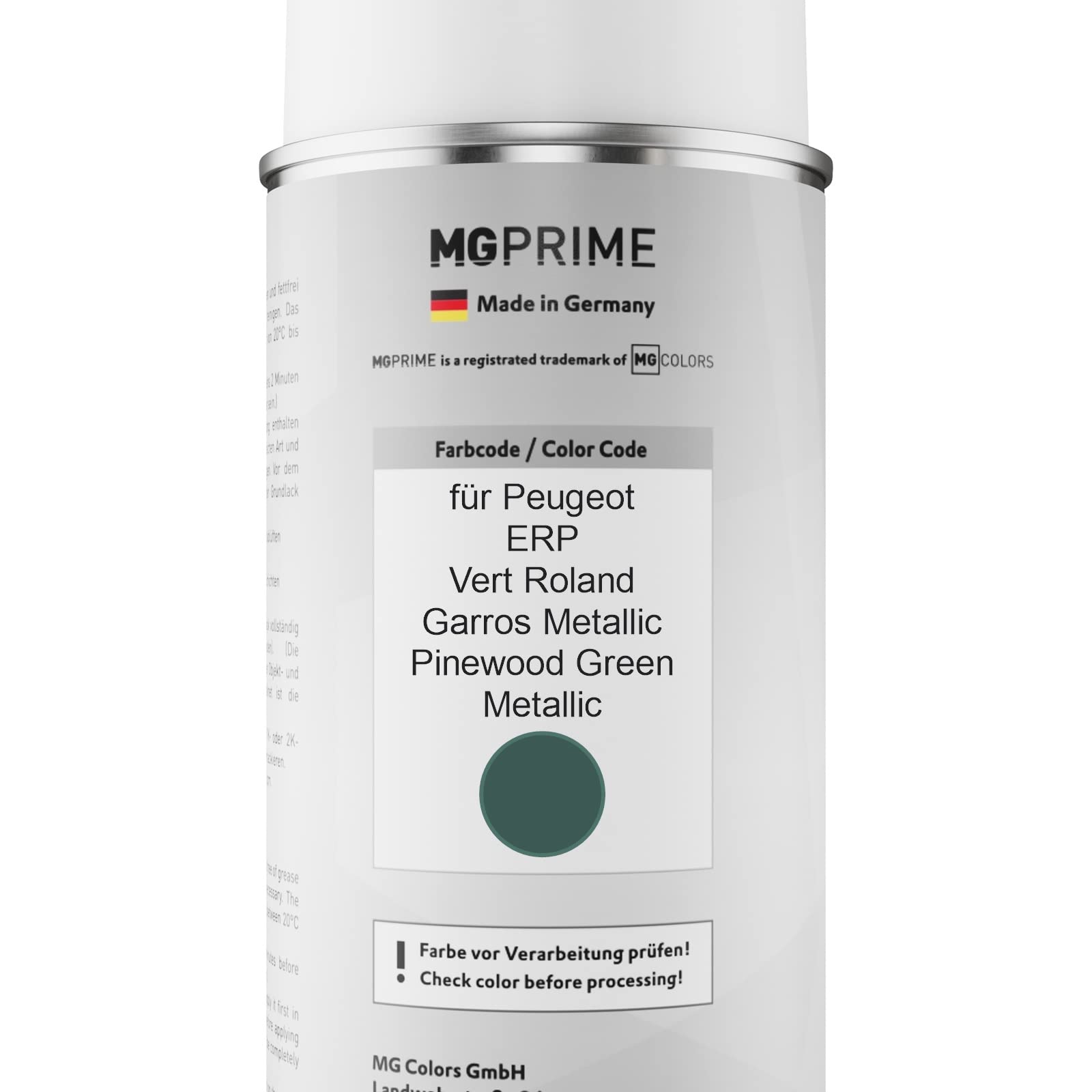 MG PRIME Autolack Spraydose für Peugeot ERP Vert R. Garros Metallic +2K