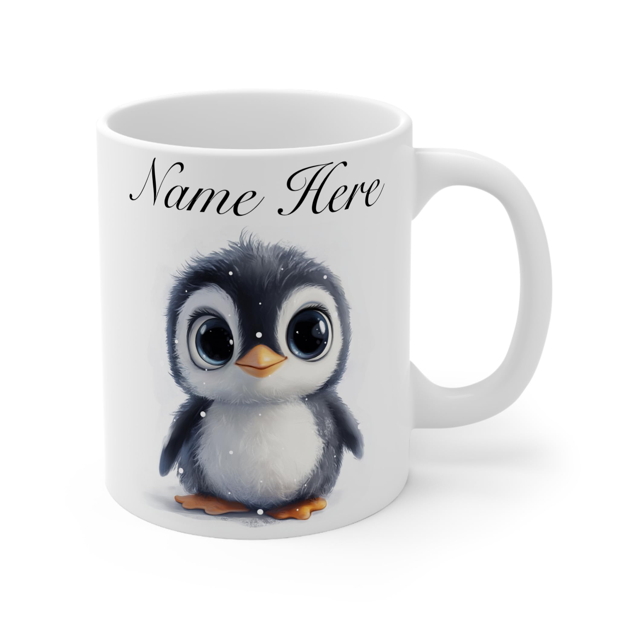Personalised Penguin Mug, Custom Name Gift for Girlfriend, Cute Penguin Design Coffee Cup for Her, Unique Animal Lover Gift Idea for Women, Birthday or Christmas (White 11oz, Mug)