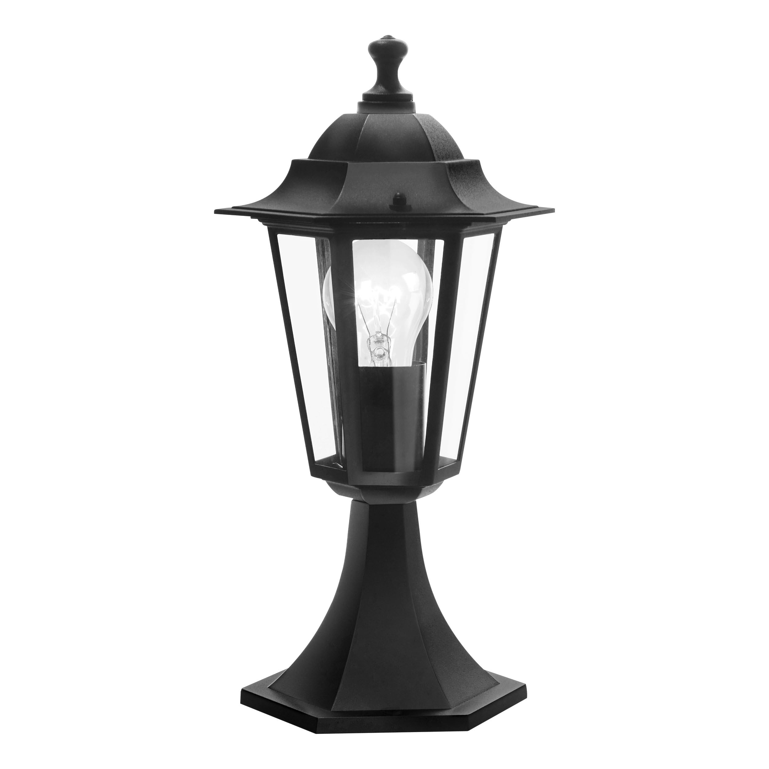 Eglo Lampada con base da esterno Laterna 4, lampada da esterno uno punto luce, lampada con base in alluminio pressofuso e vetro, nero, E27, IP44