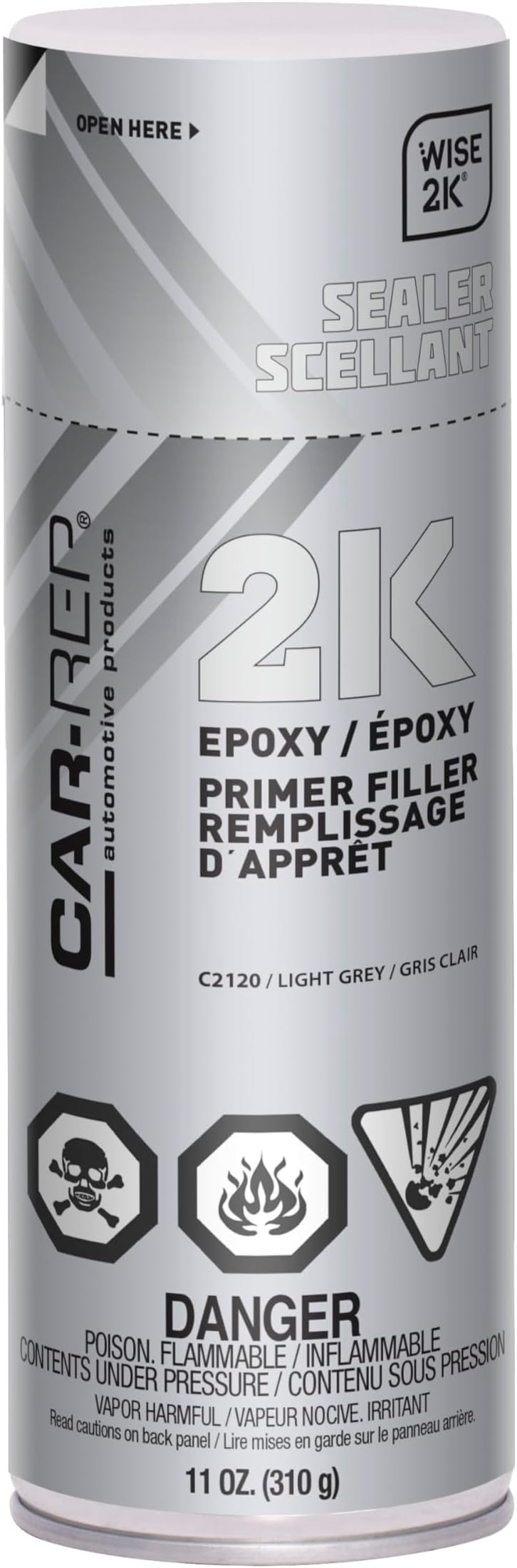 2K Epoxy Primer Filler, Easy Application, Fast Drying, Unlimited Pot Life, Light Grey,11oz Aerosol Can