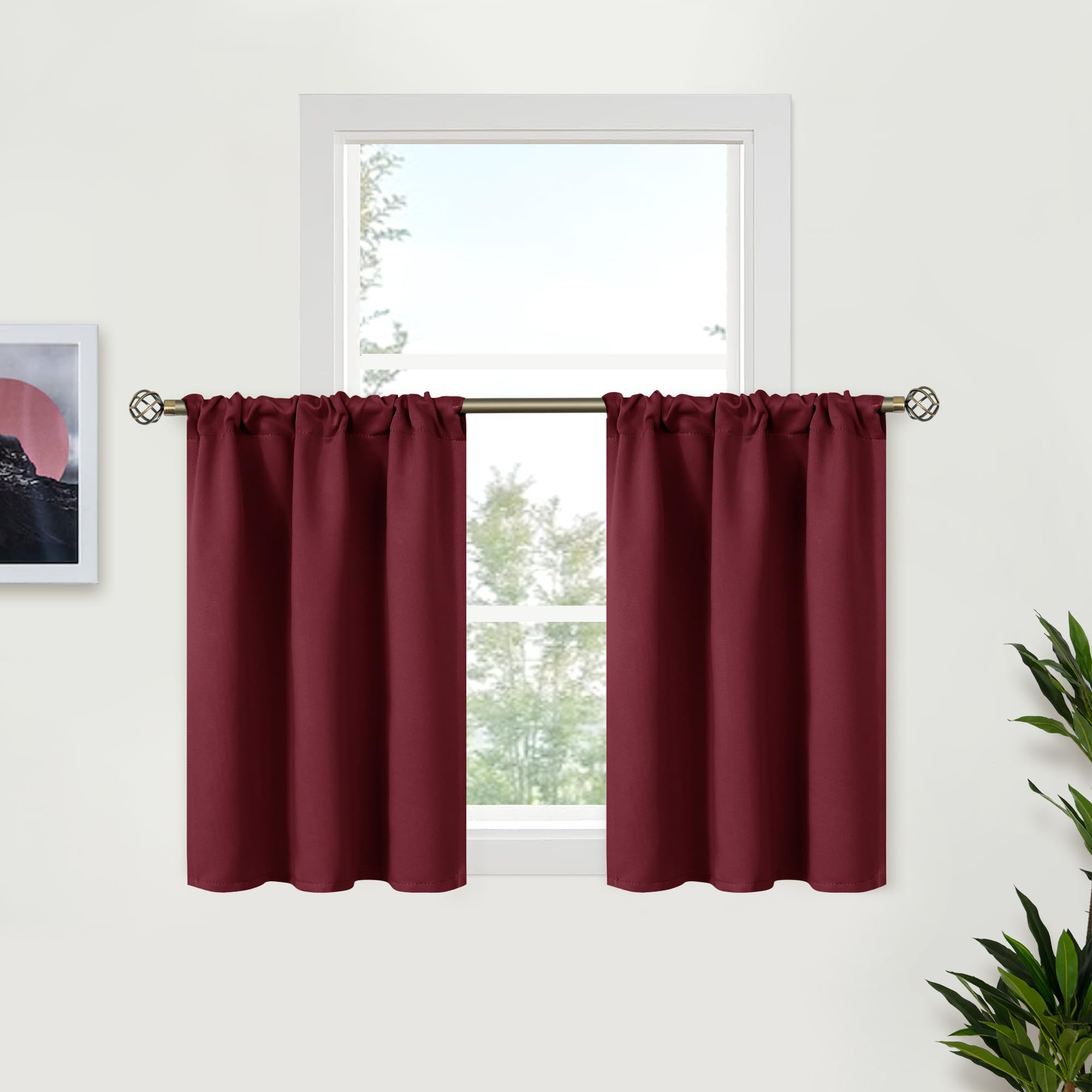 BGment Short Blackout Curtains, 91.4 cm Length, for Kitchen Windows Above the Sink, Half Window Curtains with Rod Pocket, Privacy for Café, Bathroom, 86 x 91 cm, 2 Panels — image 1