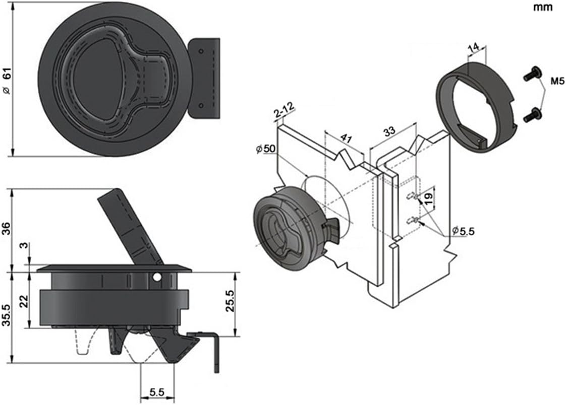 WINOMO Black Locking Flush Pull Slam Latch Hatch Lift for Marine Boat Camper Rv Trailer