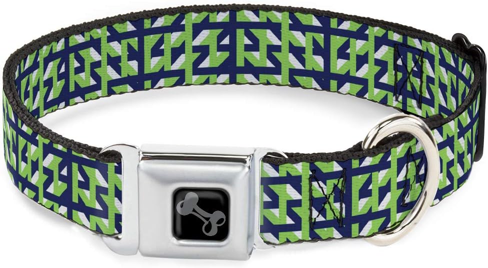 Dog Collar Seatbelt Buckle Abstract Plaid White Navy Neon