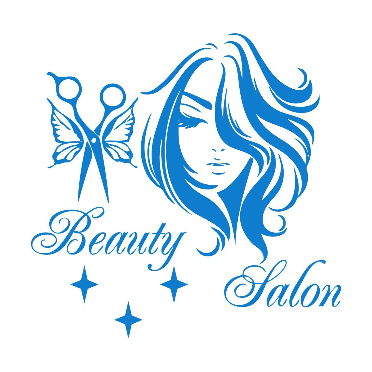 Removable Self-Adhesive Vinyl Beauty Salon Butterfly Scissors and Stylish Model Wall Decal for Hair Salon Wall Decoration Extra Large - 76x78cm โ image 1