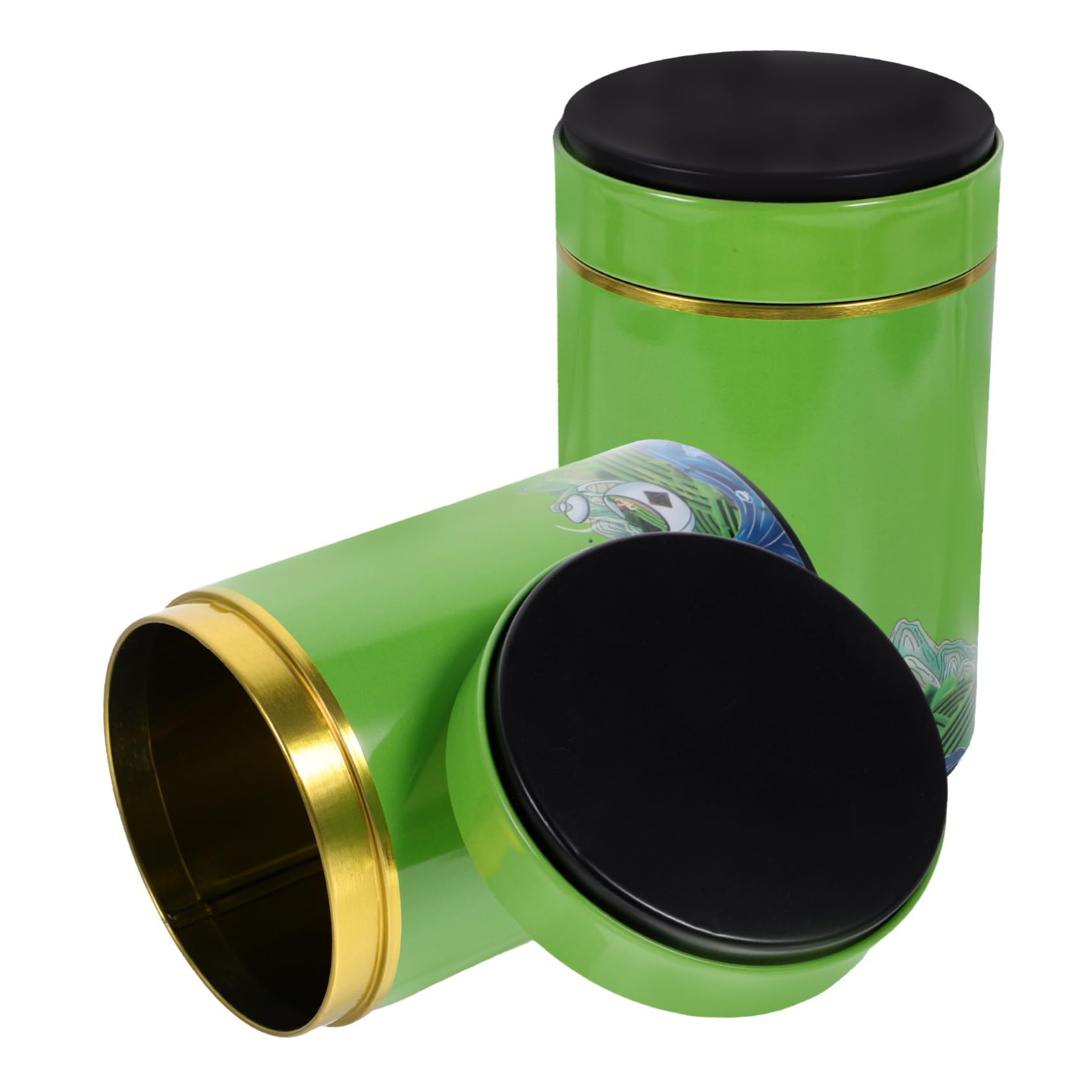 XYIANG 2pcs Tea Tinplate Tea Canister Coffee Bean Canister Loose Tea Storage Tin Coffee Canister Tea Tin Vintage Storage Jar Tea Canisters Spice Jar Storage Box with Cover White (Green 14X8.5X8.5CM)
