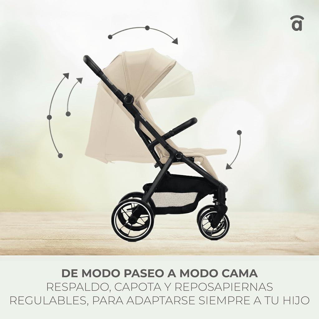 Asalvo KIBU Silla de Paseo, Carrito bebé, Carro para bebés, Confortable, Ultraligera, Segura, Capota con Ventana y Freno Trasero, Manejable, Plegado compacto, Carga Máxima 24 kg, Beige