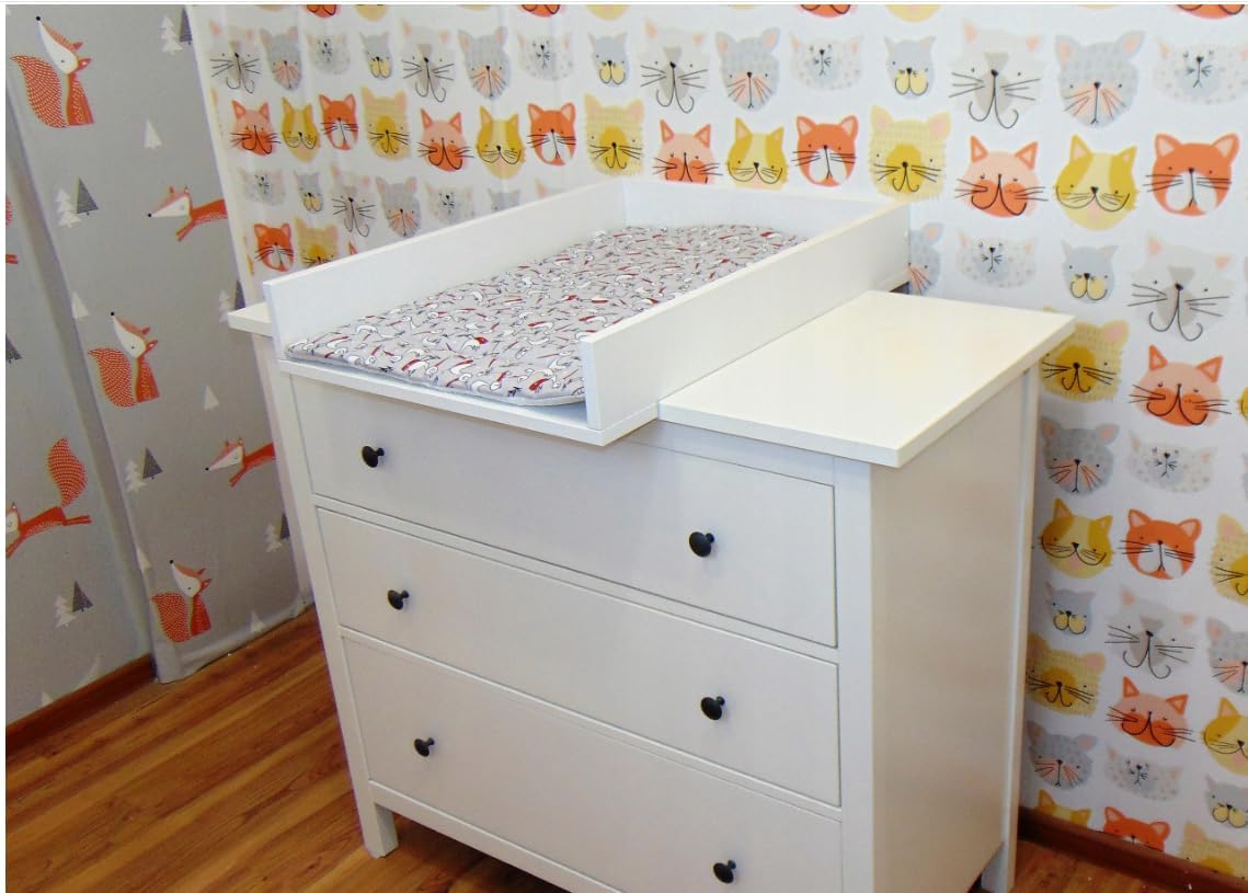 regalik Verschoonblad voor Malm van IKEA, Aankleedopzetstuk voor 48 cm Ladekasten, Afneembaar Aankleedblad, Afgeronde Frontpanelen, Asgrijs, 72cm x 54cm