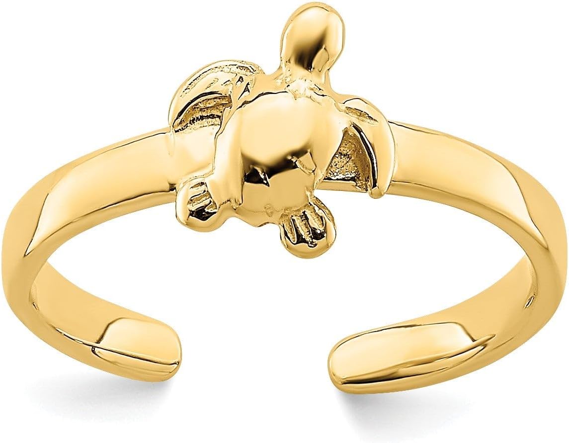Jewelry Affairs 14k Real Solid Yellow Gold Adjustable Sea Turtle Toe Ring