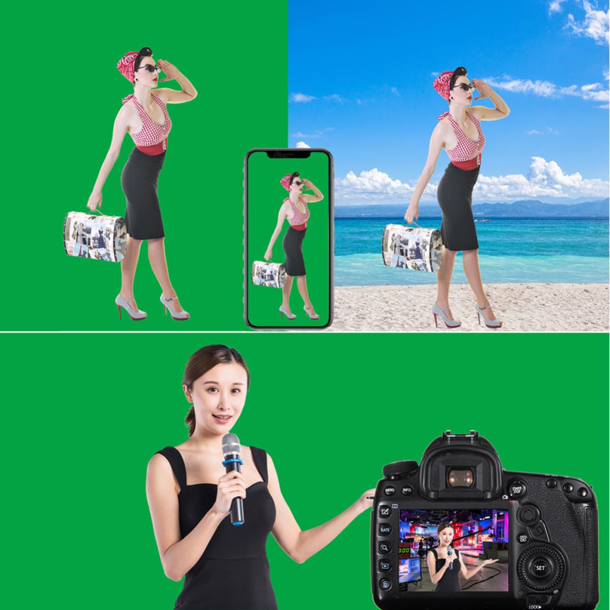Fondo de Fotografía Verde de Poliéster y Algodón, Fácil de Lavar y Secar, Adecuado para Estudios y Videos de Maquillaje Diseño Moderno y Sencillo