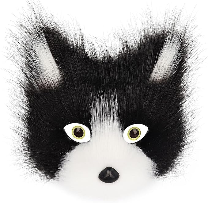 RUIXIA Halloween Plush Cat Face Mask Realistic Furry Half-face Masks Easter Cosplay Masquerade Mask Fancy Dress Props for Halloween Carnival Costume Party