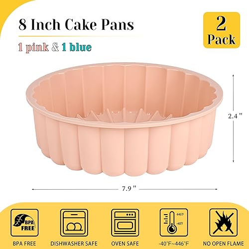 Miniatura 2 de 2 moldes redondos de silicona para tartas de Charlotte, 8 pulgadas para hornear pasteles de queso, brownie, pastel de plátano, tarta de fresa, tarta