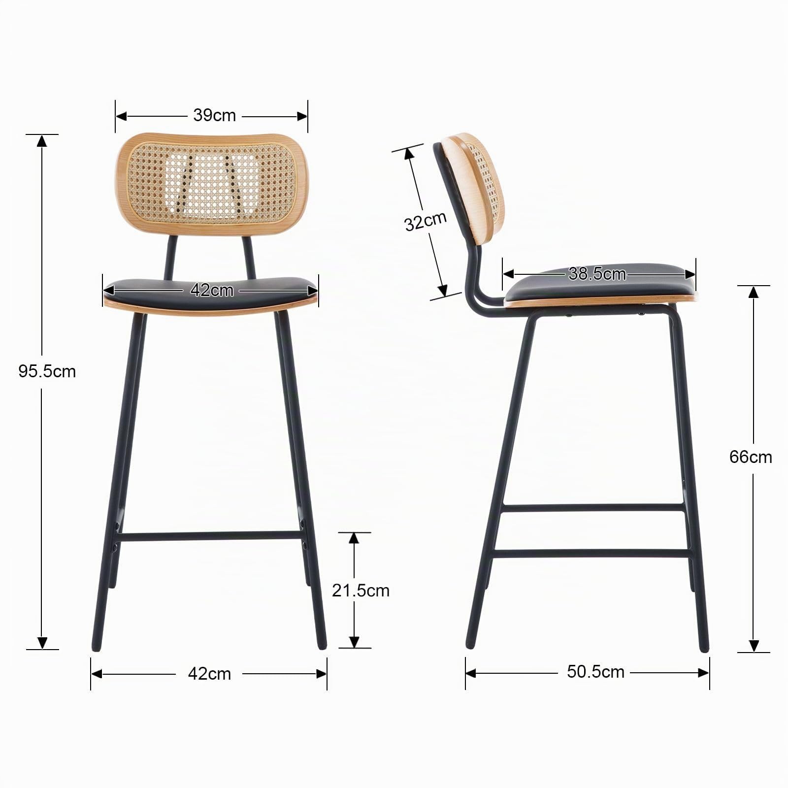 Ya-Home Barhocker 2er Set Rattan, Barstuhl mit Lehne, Schwarz
